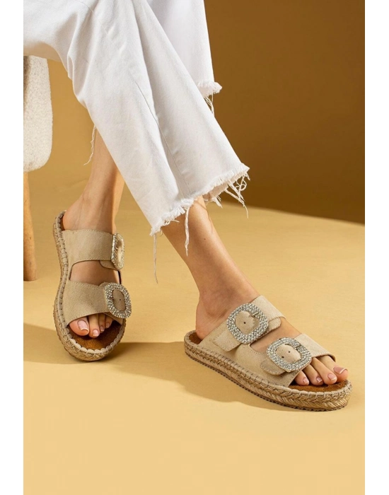 Hertas Bej Nubuk Tokalı Terlik - Bamido