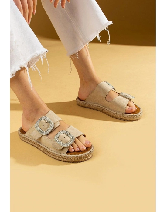 Hertas Bej Nubuk Tokalı Terlik - Bamido