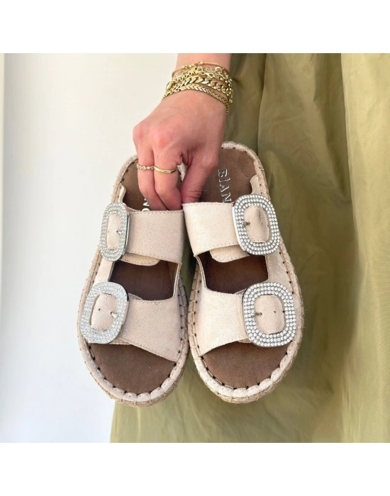 Hertas Bej Nubuk Tokalı Terlik - Bamido