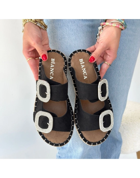 Hertas Siyah Nubuk Tokalı Terlik - Bamido