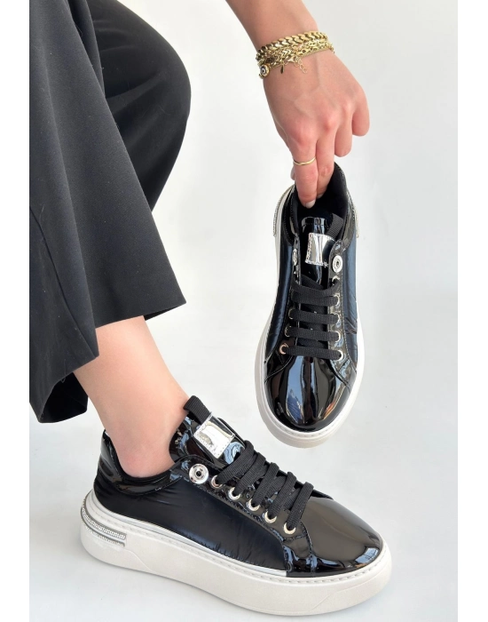 Hley Siyah Rugan Paraşüt Detaylı Bağcıklı Spor Ayakkabı - Bamido