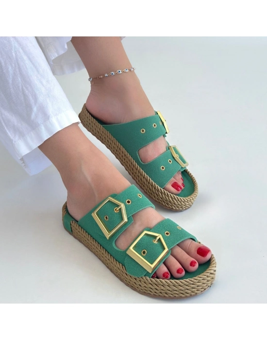 İces Yeşil Nubuk Terlik - Bamido