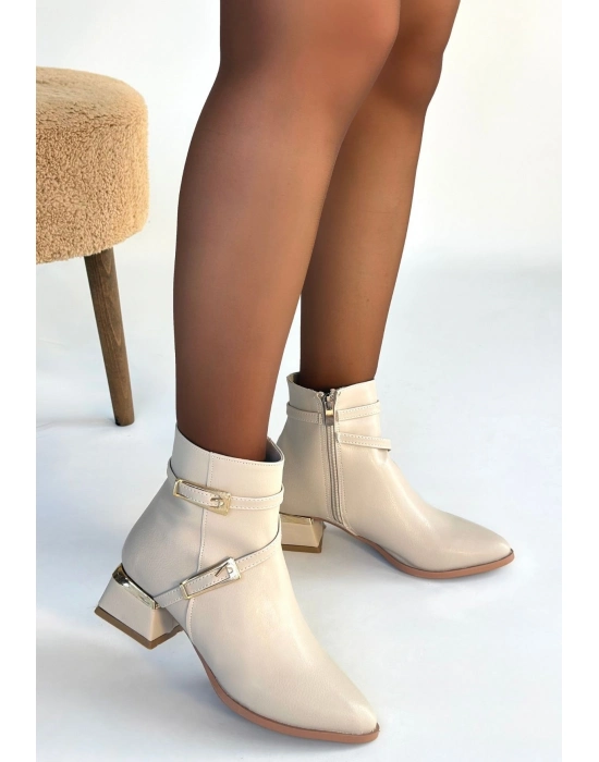 İnay Bej Cilt Topuklu Bot - Bamido