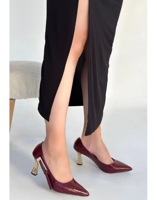 İnja Bordo Rugan Topuklu Ayakkabı - Bamido