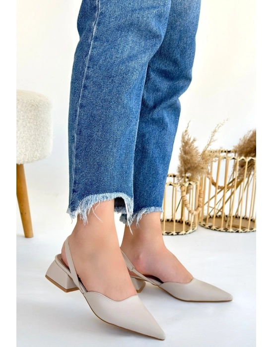 Jenti Bej Cilt Topuklu Ayakkabı - Bamido