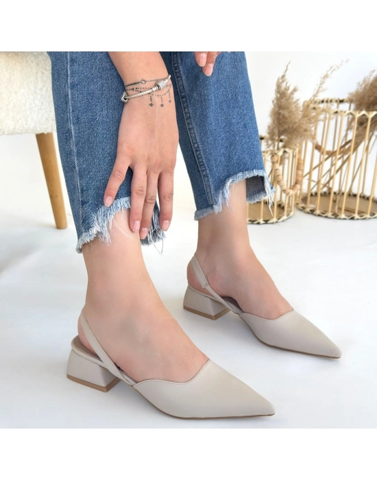 Jenti Bej Cilt Topuklu Ayakkabı - Bamido