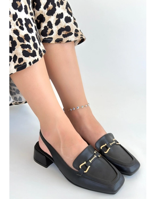 Joone Siyah Cilt Topuklu Ayakkabı - Bamido