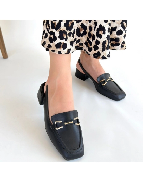 Joone Siyah Cilt Topuklu Ayakkabı - Bamido