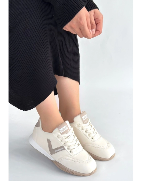 Jowen Bej Cilt Vizon Detaylı Bağcıklı Spor Ayakkabı - Bamido