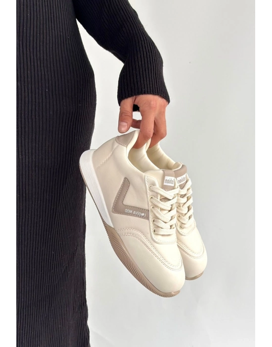 Jowen Bej Cilt Vizon Detaylı Bağcıklı Spor Ayakkabı - Bamido