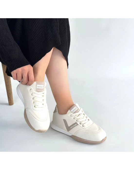 Jowen Bej Cilt Vizon Detaylı Bağcıklı Spor Ayakkabı - Bamido