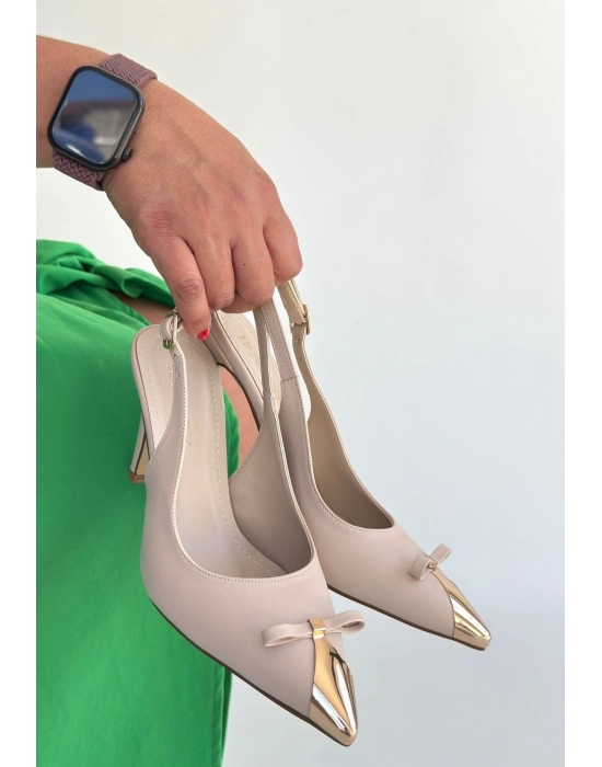Joye Bej Cilt Topuklu Ayakkabı - Bamido