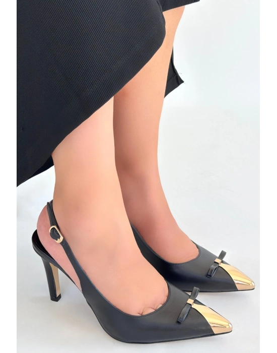 Joye Siyah Cilt Topuklu Ayakkabı - Bamido