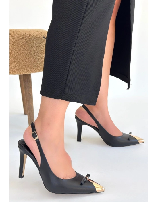 Joye Siyah Cilt Topuklu Ayakkabı - Bamido