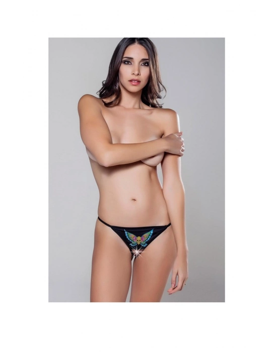 Kadın 9198 Baskılı Ağı Açık Fantezi String Siyah