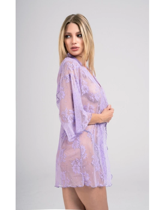 Kadın 9356 Dantel Sabahlık Fantezi String Takım