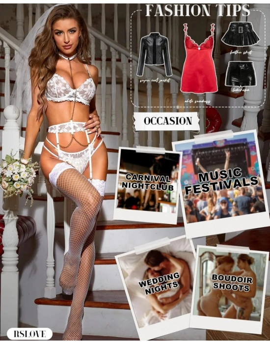 Kadın Beyaz File Silikonlu Jartiyer Çorabı