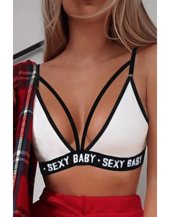 Kadın Beyaz Yazı Detaylı Ipli Sütyen Takımı