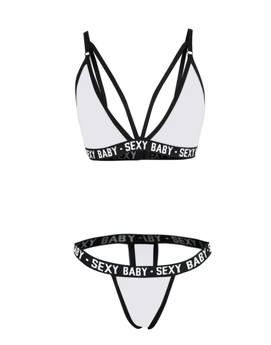 Kadın Beyaz Yazı Detaylı Ipli Sütyen Takımı