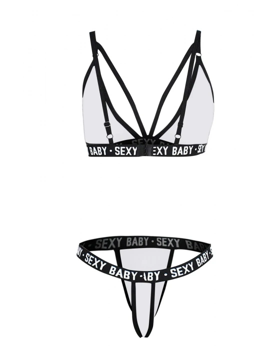 Kadın Beyaz Yazı Detaylı Ipli Sütyen Takımı