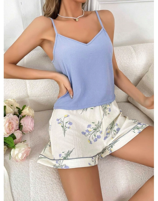 Kadın Çiçek Desenli Şortlu Gecelik Takım 5100