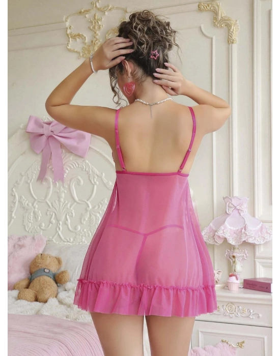 Kadın Fujya Fantazi Gecelik Tül Göğüs Fiyonk Detaylı Dekolteli 2205