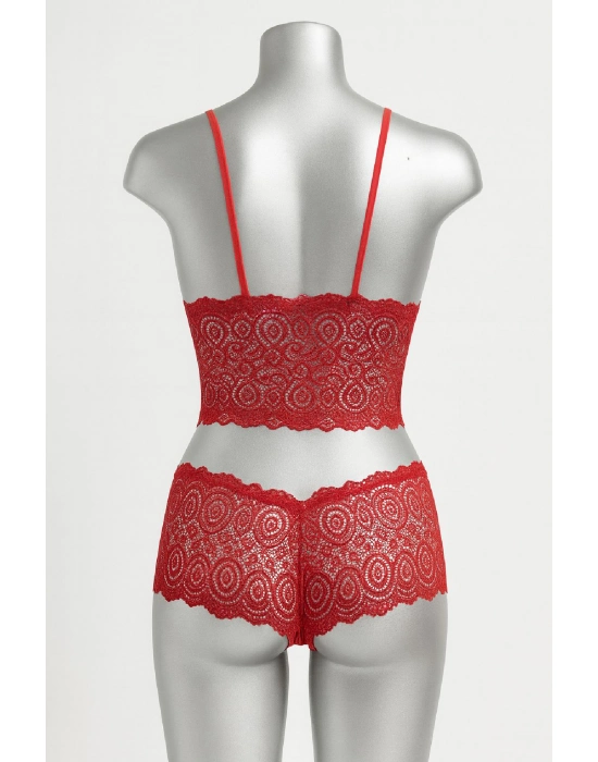Kadın Kırmızı Dantel Bralet Şort Takımı – Tutkulu Ve Çekici İç Giyim