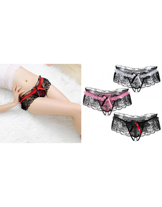 Kadın Kırmızı Fiyonklu Seksi Külot