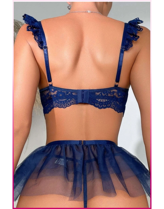 Kadın Lacivert Tül Etekli, Göğüs Balenli Fantazi Kostüm