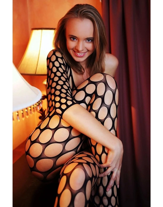 Kadın Özel Bölgesi Açık Siyah File Fantazi Vücut Çorabı