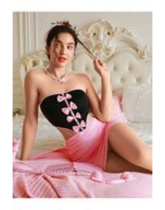 Kadın Pembe Ekose Etekli Seksi Kostüm