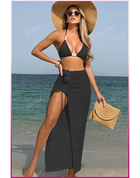 Kadın Siyah Askılı İncili Mayo Takımı