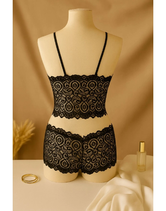 Kadın Siyah Dantel Bralet Şort Takımı – Şık, Zarif Ve Feminen İç Giyim