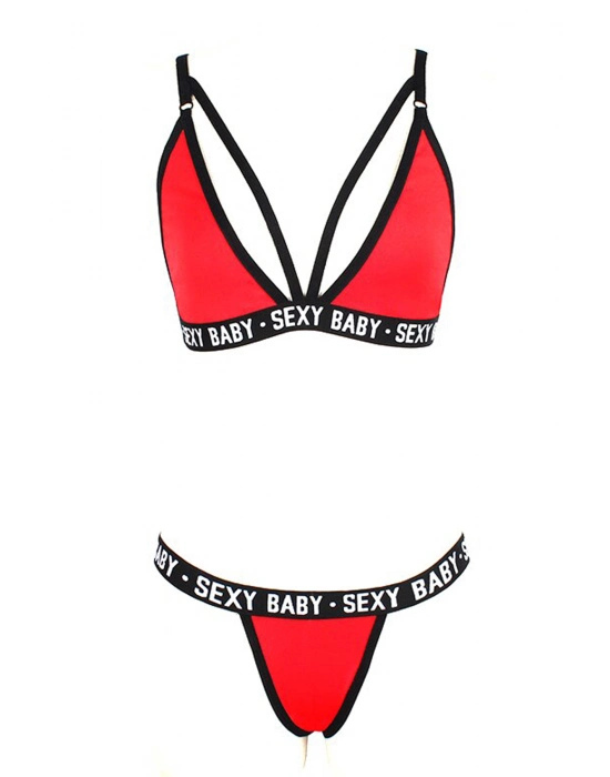 Kadın Siyah Yazı Detaylı Ipli Sütyen Takımı