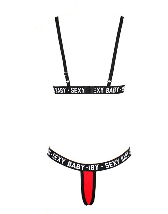 Kadın Siyah Yazı Detaylı Ipli Sütyen Takımı