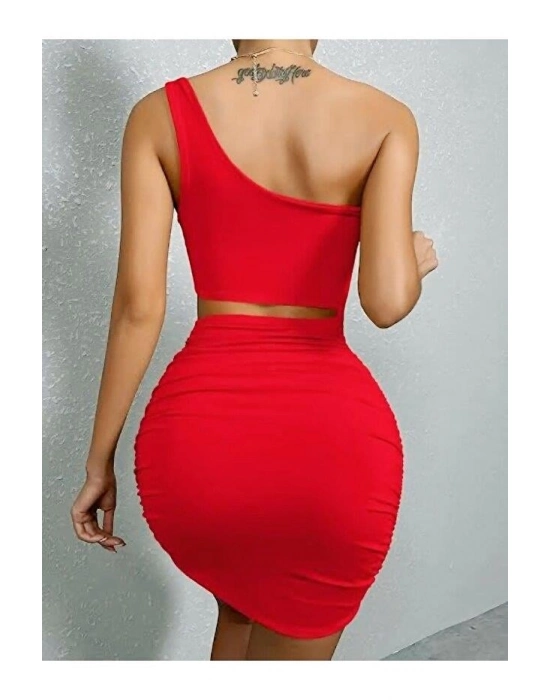 Kadın Tek Omuz Kesim Detaylı Büzgülü Fantezi Elbise 5078