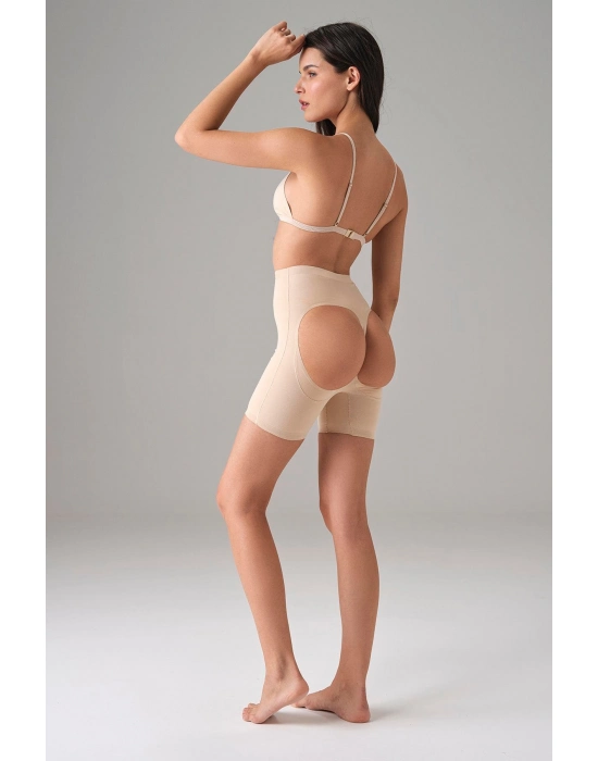 Kadın Ten Dikişsiz Popo Açık Kalça Dikleştirici Kısa Tayt Şort 8303