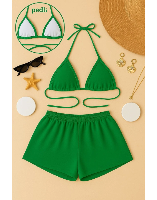 Kadın Yeşil Şortlu Belden Ve Boyundan Bağlamalı Bikini Takımı
