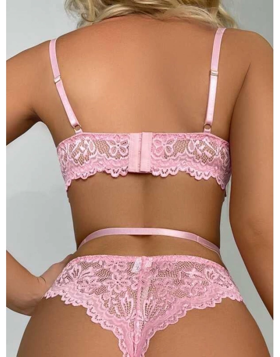 Kalp Aksesuarlı Dantelli Fantezi Pembe Jartiyer Takım