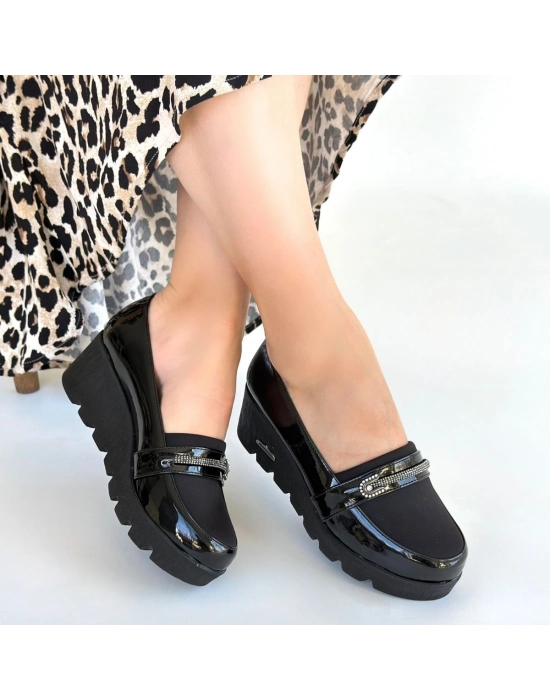 Kear Siyah Rugan Dolgu Topuk Ayakkabı - Bamido