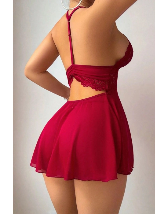 Kırmızı A Kalıp Dantel Detaylı Mini Gecelik 15937