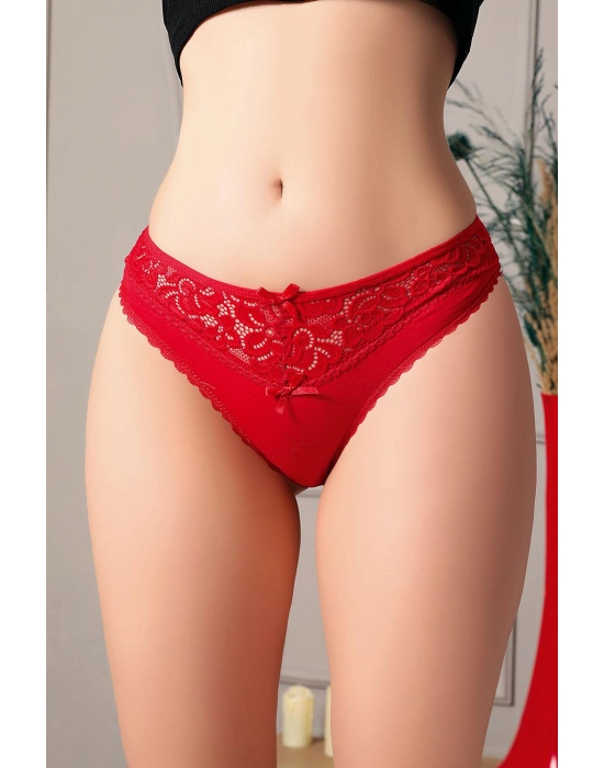 Kırmızı Bel Kısmı Dantel İşlemeli Külot