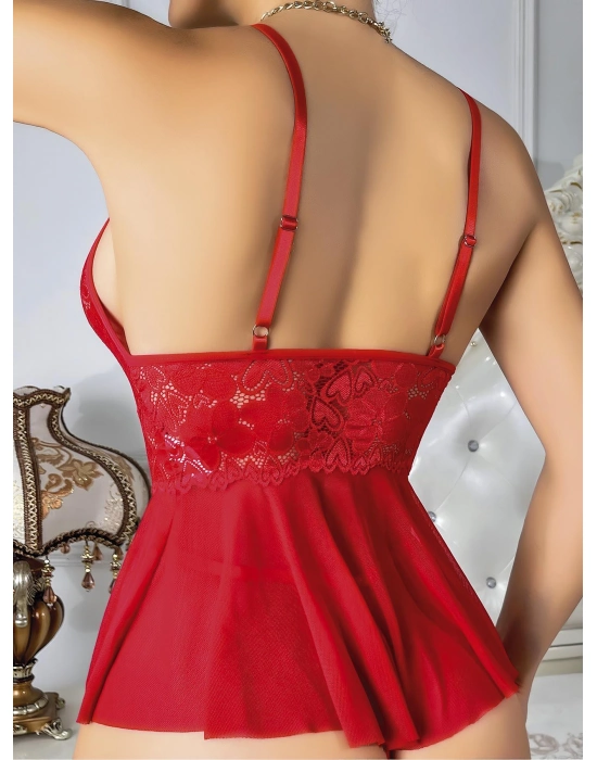 Kırmızı Dantel İşlemeli Fantezi Body Gecelik