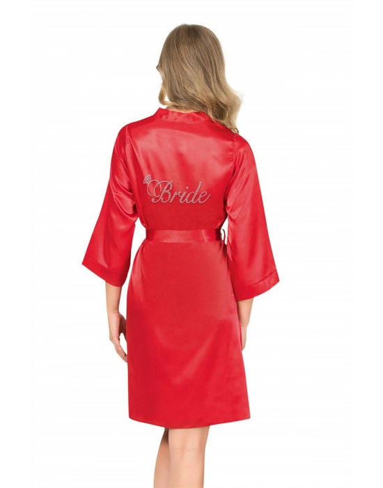 Kırmızı Kısa Saten Bride Sabahlık