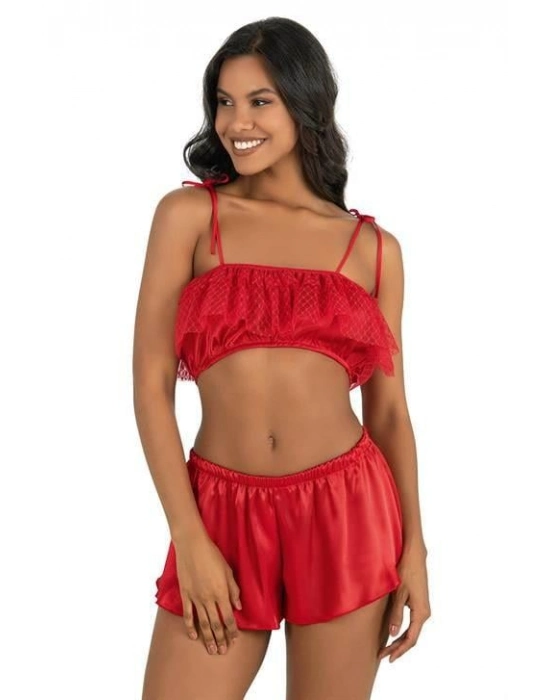 Kırmızı Saten Şort Takımı 9206