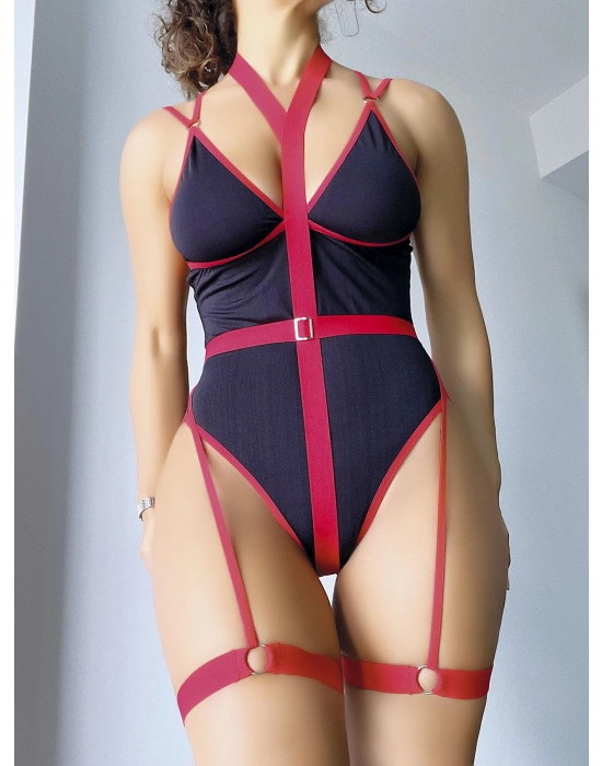 Kırmızı Şeritli Fantezi Mayokini