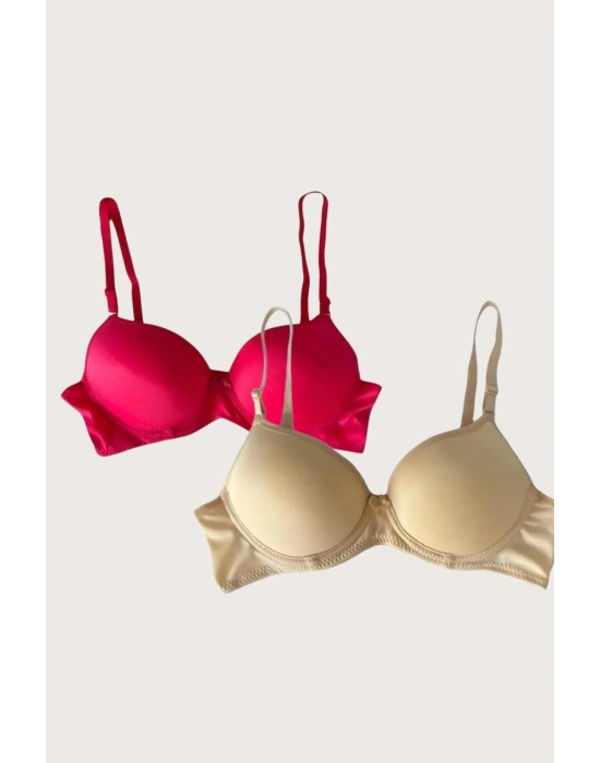 Kırmızı-ten 2li Mikro Kumaş İçi Boş Balenli Günlük Desteksiz Sütyen