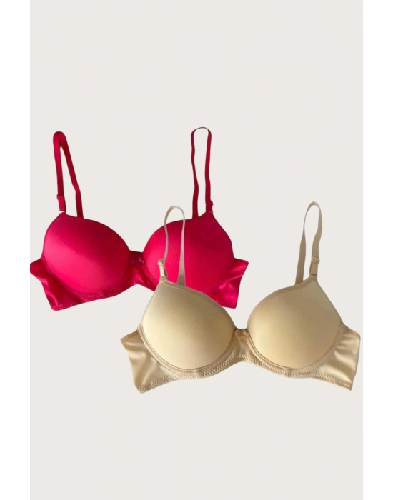 Kırmızı-ten 2li Mikro Kumaş İçi Boş Balenli Günlük Desteksiz Sütyen