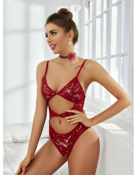 Kırmızı Transparan Dantelli Fantezi Babydoll