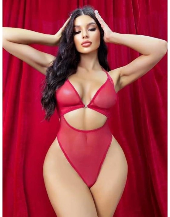 Kırmızı Transparan Fantezi Babydoll
